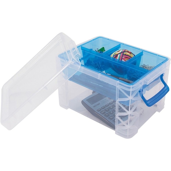 Advantus Dividable Storage Tote, 10-1/10 in L x 7-1/2 in W x 6-1/2 in H, Clear, Blue AVT37375 - main